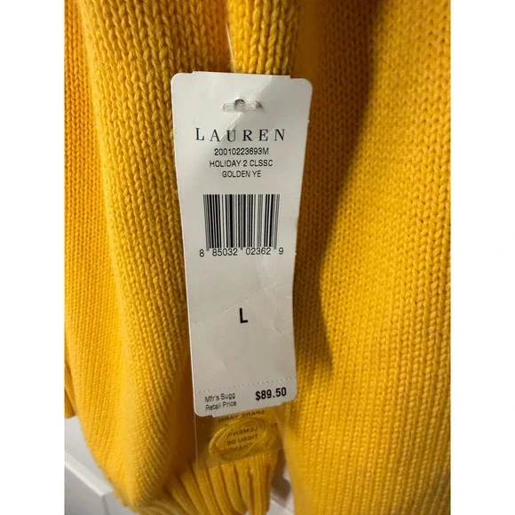 NWT Ralph Lauren Yellow Shawl Collar Sweater Size L Gold Button - Picture 5 of 6